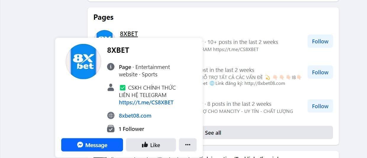 Hình ảnh về trang web và cộng đồng giả mạo của 8xbet